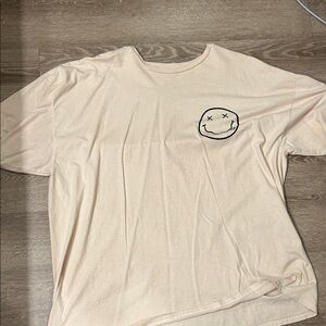 Cream T-Shirt with Smiley Face Graphic